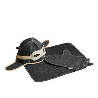 Набор для бани Летчик серый шапка,коврик,рукавица